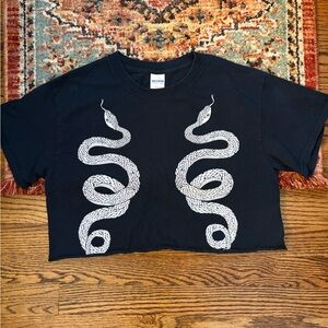 Snake graphic tee Black Crop Top with White Snake 100% cotton small
